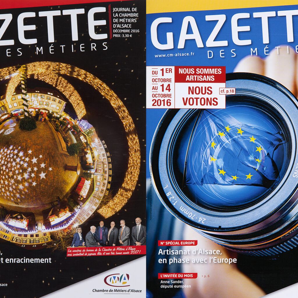 Couvertures de la Gazette des Métiers pour la Chambre des Métiers d'Alsace