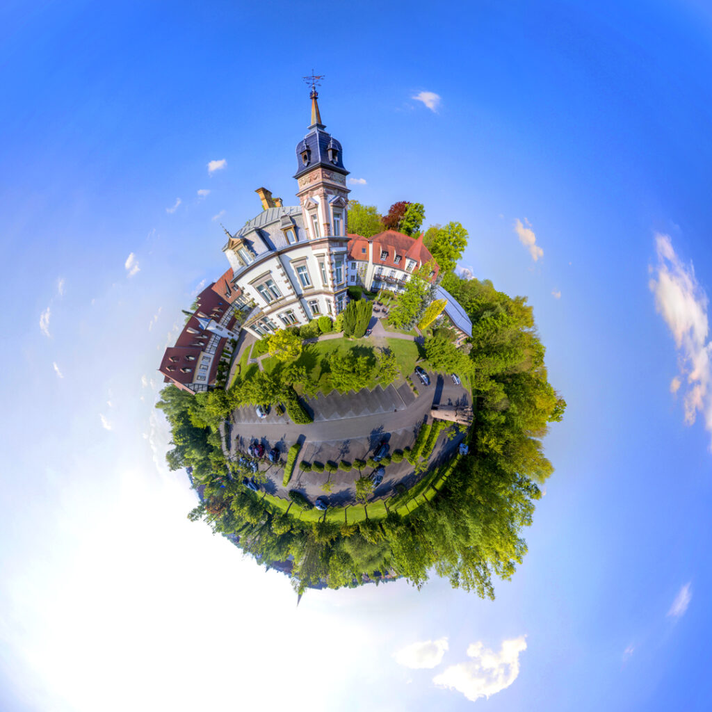 Le Château de l'Île - Prise de vue aérienne sphérique 360° par drone - Photographe Strasbourg 67 Alsace