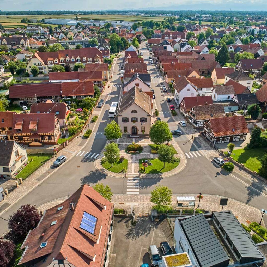 Mairie de Lipsheim, photo aérienne par drone