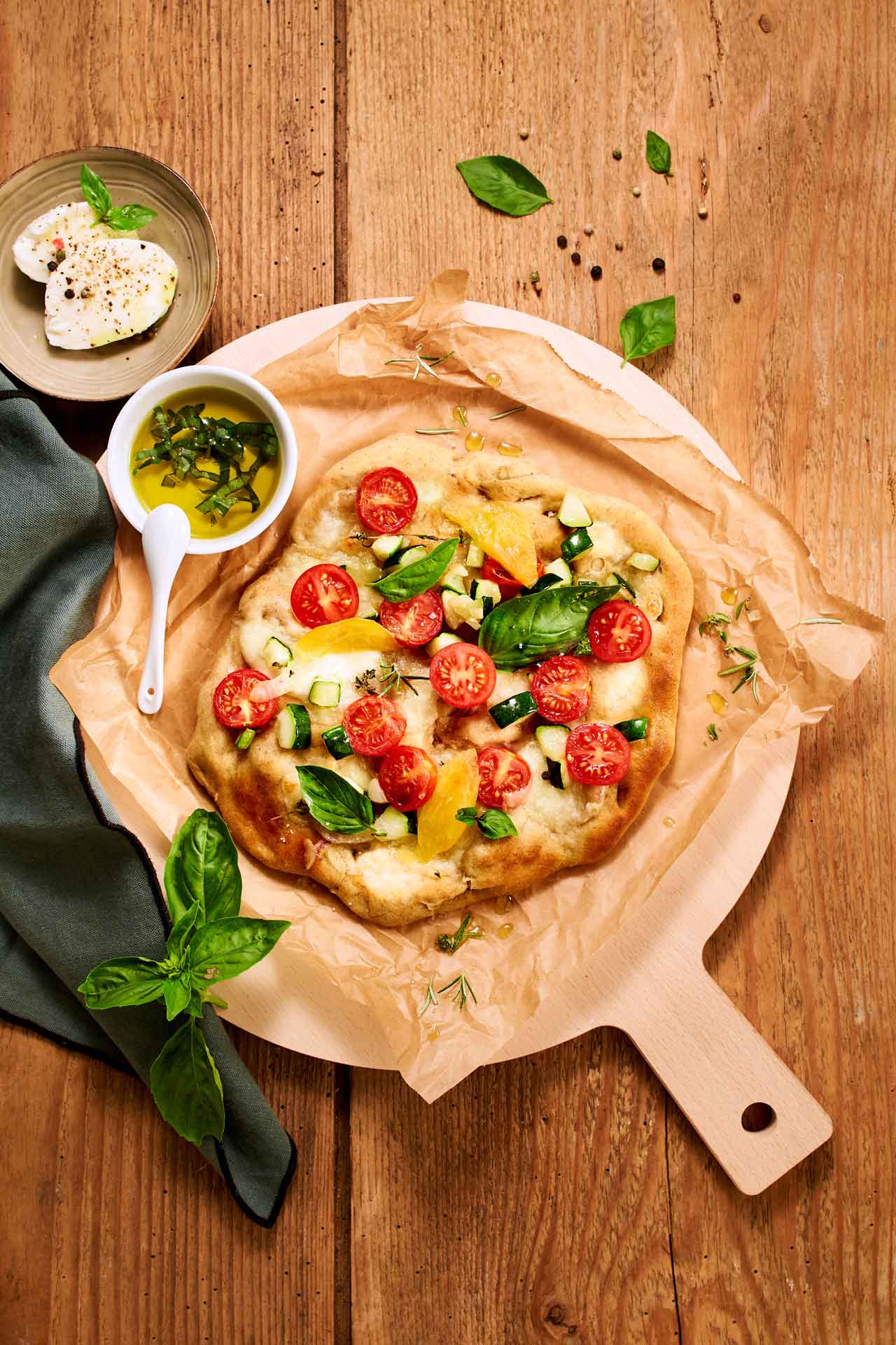 Pizza Foccacia - Prise de vue réalisée en studio photo culinaire à Strasbourg